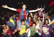 Fans Celebrating FC Barcelona's Champions League Triumph